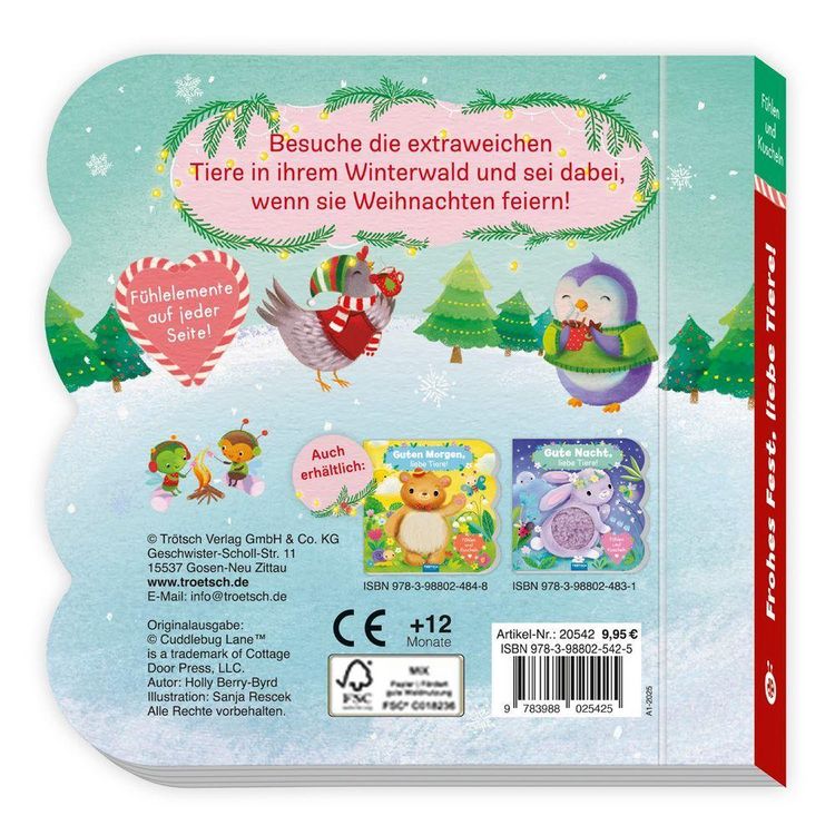 Produktbild: TR&Ouml;TSCH - F&uuml;hlbuch Frohes Fest liebe Tiere F&uuml;hlen und Kuscheln | Zauberhaftes Pappenbuch mit kuscheligen F&uuml;hlelementen| Ab 1 Jahr