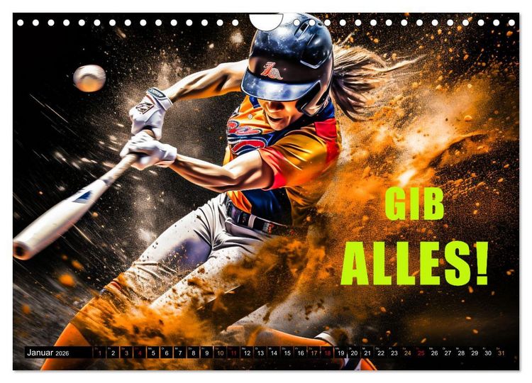 Produktbild: Baseball und Motivation (Wandkalender 2026 DIN A4 quer), CALVENDO Monatskalender