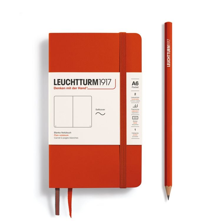 Produktbild: LEUCHTTURM1917 Notizbuch Pocket (A6), Softcover, 123 nummerierte Seiten, Fox Red, Blanko