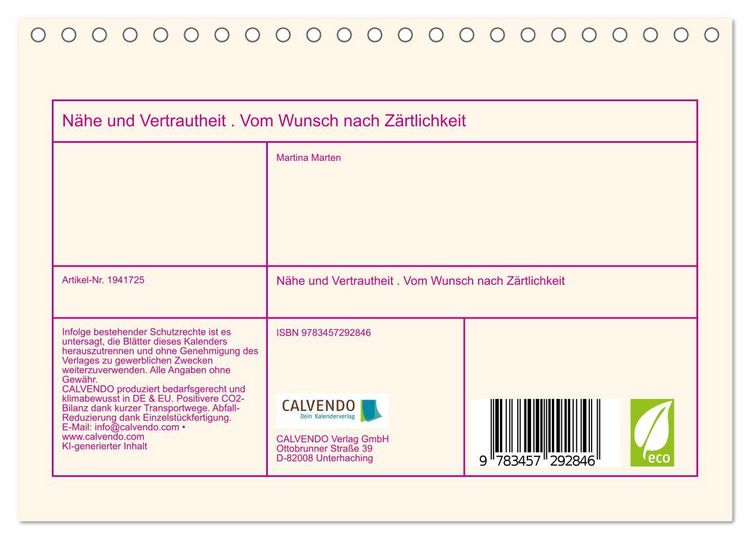 Produktbild: N&auml;he und Vertrautheit . Vom Wunsch nach Z&auml;rtlichkeit (Tischkalender 2026 DIN A5 quer), CALVENDO Monatskalender
