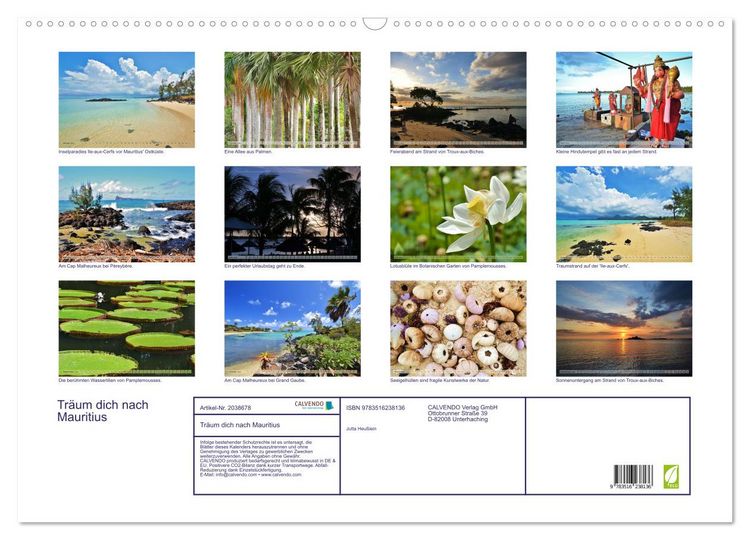 Produktbild: Tr&auml;um dich nach Mauritius (Wandkalender 2026 DIN A2 quer), CALVENDO Monatskalender