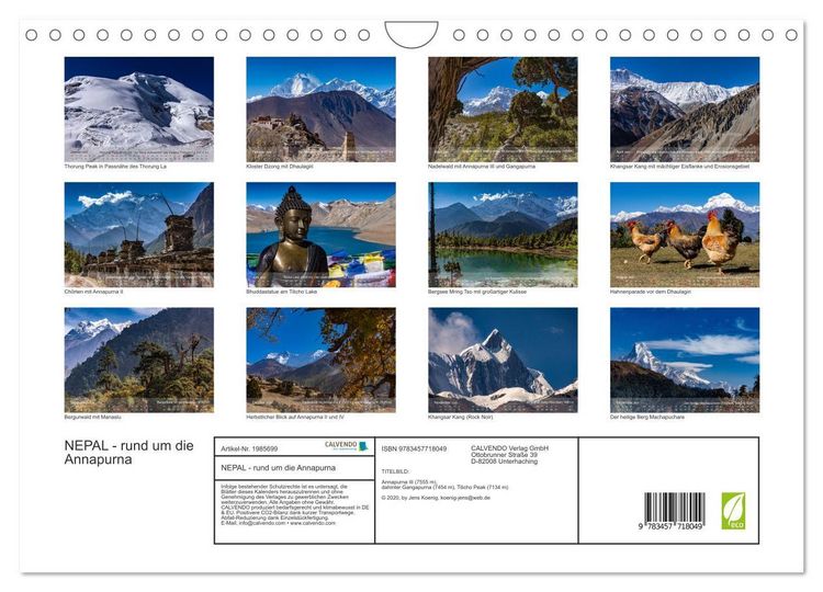 Produktbild: NEPAL - rund um die Annapurna (Wandkalender 2026 DIN A4 quer), CALVENDO Monatskalender