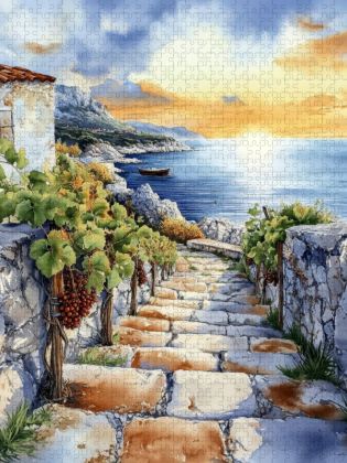 Produktbild: CALVENDO Puzzle Weinreben schm&uuml;cken den Weg an die K&uuml;ste | 1000 Teile Lege-Gr&ouml;&szlig;e 64x48cm Foto-Puzzle f&uuml;r gl&uuml;ckliche Stunden