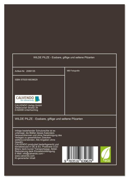 Produktbild: WILDE PILZE - Essbare, giftige und seltene Pilzarten (Tischkalender 2026 DIN A5 hoch), CALVENDO Monatskalender