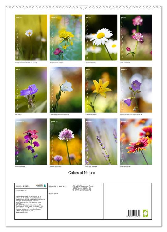 Produktbild: Colors of Nature (Wandkalender 2026 DIN A2 hoch), CALVENDO Monatskalender