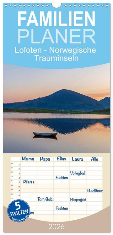 Produktbild: Familienplaner 2026 - Lofoten - Norwegische Trauminseln mit 5 Spalten (Wandkalender, 21 x 45 cm) CALVENDO