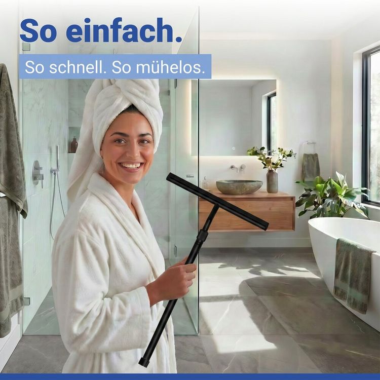 Produktbild: Teleskop Duschabzieher Schwarz, aus rostfreiem Edelstahl, stufenlos ausziehbar