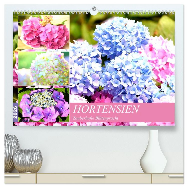 Produktbild: Hortensien. Zauberhafte Bl&uuml;tenpracht (hochwertiger Premium Wandkalender 2026 DIN A2 quer), Kunstdruck in Hochglanz