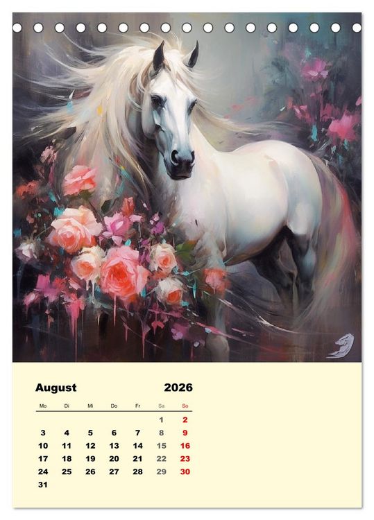 Produktbild: Pferde im romantischen Barockstil (Tischkalender 2026 DIN A5 hoch), CALVENDO Monatskalender