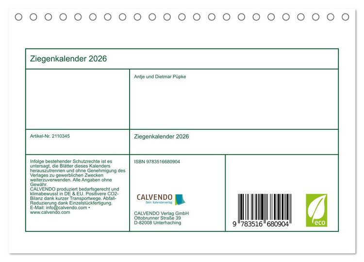 Produktbild: Ziegenkalender 2026 (Tischkalender 2026 DIN A5 quer), CALVENDO Monatskalender