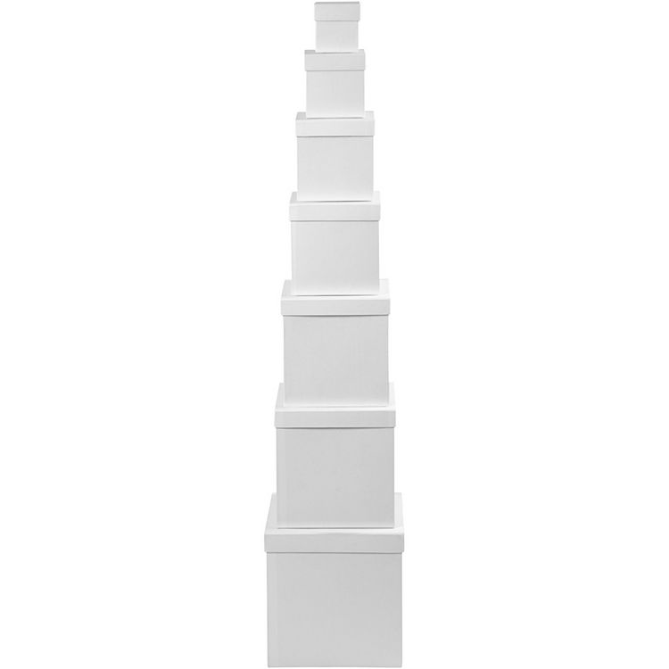 Produktbild: Creativ Company Deckelkartons - Sortiment, Quadratische Form, H 7,5+10+13+15+18+20+23 cm, Wei&szlig;, 7 Stk = 1 Set