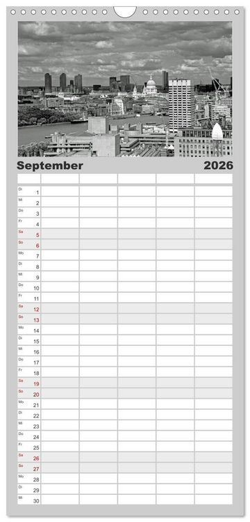 Produktbild: Familienplaner 2026 - London in Schwarz-Wei&szlig; mit 5 Spalten (Wandkalender, 21 x 45 cm) CALVENDO
