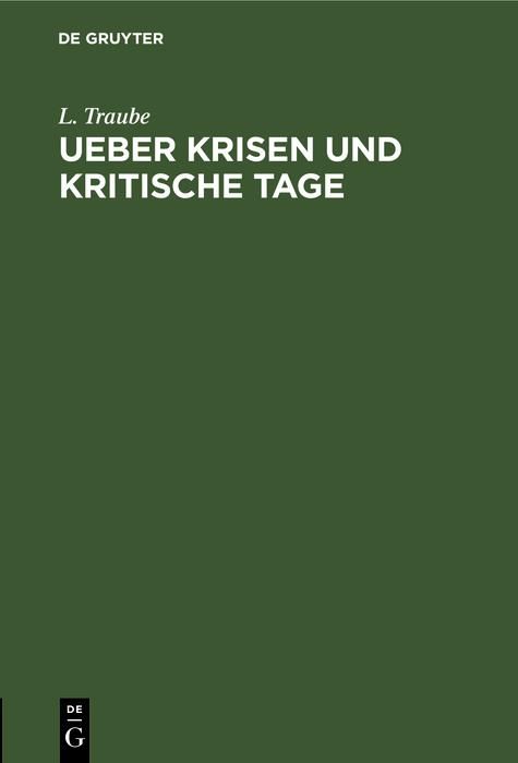 Produktbild: Ueber Krisen und kritische Tage
