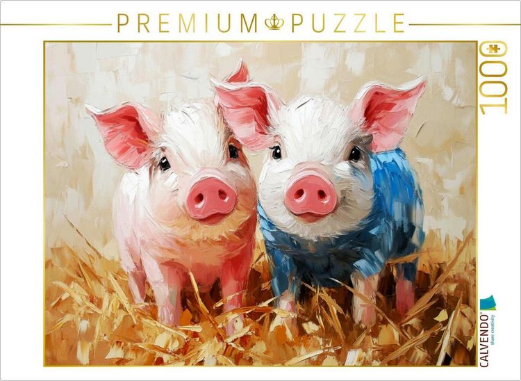 Produktbild: CALVENDO Puzzle Ein Motiv aus dem Kalender Lustiges Borstenvieh. Zauberhafte Schweinchen im &Ouml;lgem&auml;lde-Stil | 1000 Teile Lege-Gr&ouml;&szlig;e 64x48cm Foto-Puzzle