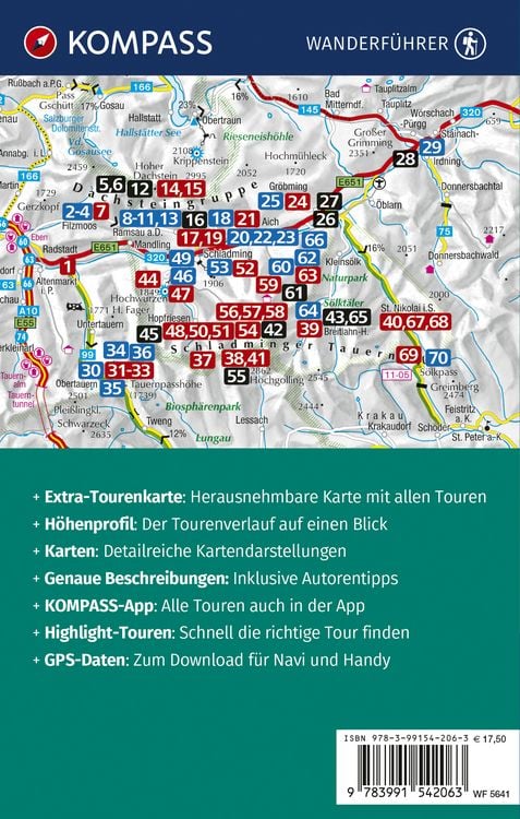 Produktbild: KOMPASS Wanderf&uuml;hrer Dachstein-Tauern Ost, 70 Touren mit Extra-Tourenkarte