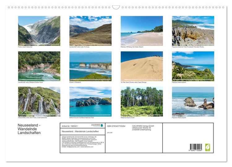 Produktbild: Neuseeland - Wandelnde Landschaften (Wandkalender 2026 DIN A2 quer), CALVENDO Monatskalender
