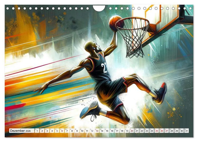 Produktbild: Basketball Expressionismus - Kunstvolle KI Interpretationen des Courts (Wandkalender 2026 DIN A4 quer), CALVENDO Monatskalender