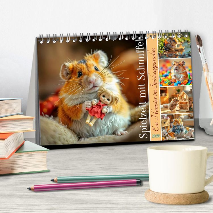 Produktbild: Spielzeit mit Schnuffel - Ein Hamster im Spielzeugparadies (Tischkalender 2026 DIN A5 quer), CALVENDO Monatskalender