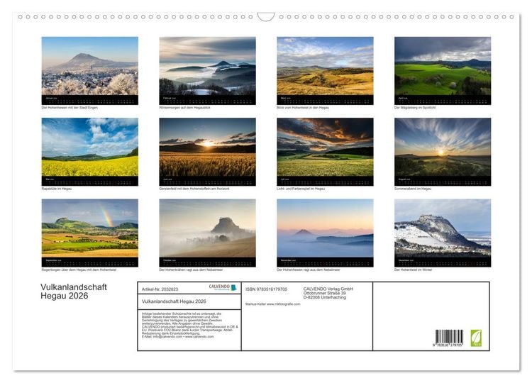 Produktbild: Vulkanlandschaft Hegau 2026 (Wandkalender 2026 DIN A2 quer), CALVENDO Monatskalender
