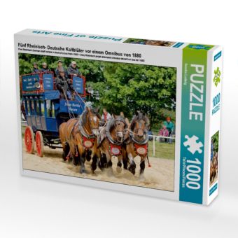 Produktbild: CALVENDO Puzzle F&uuml;nf Rheinisch- Deutsche Kaltbl&uuml;ter vor einem Omnibus von 1880 1000 Teile Puzzle quer | 1000 Teile Lege-Gr&ouml;&szlig;e 64 &times; 48 cm Foto-Puzzle f&uuml;r gl&uuml;ckliche Stunden
