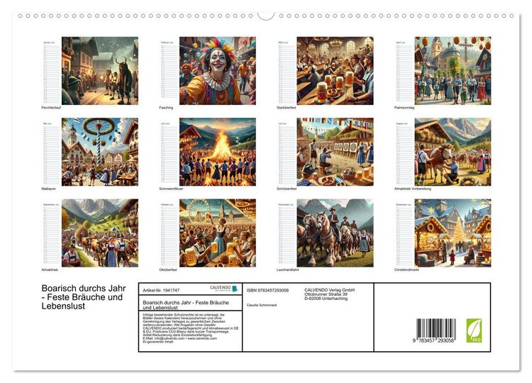 Produktbild: Boarisch durchs Jahr - Feste Br&auml;uche und Lebenslust (hochwertiger Premium Wandkalender 2026 DIN A2 quer), Kunstdruck in Hochglanz