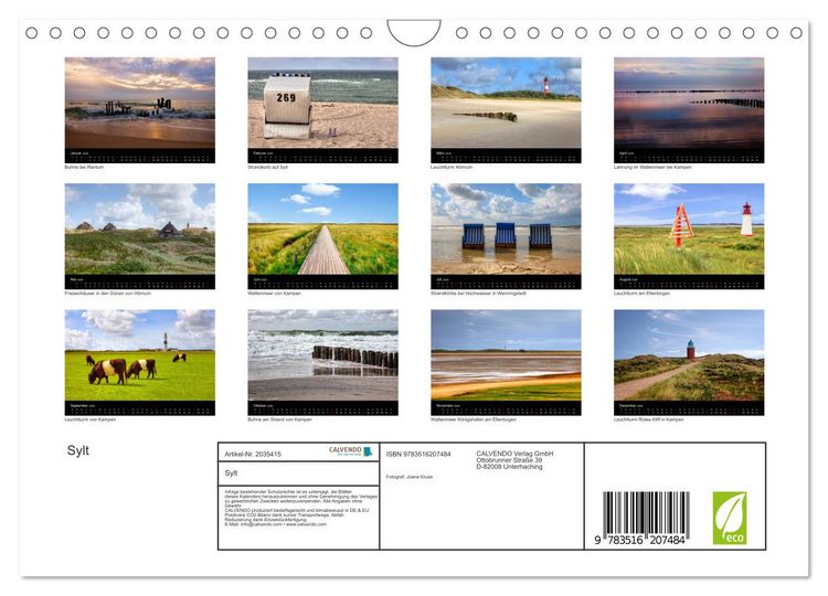 Produktbild: Sylt (Wandkalender 2026 DIN A4 quer), CALVENDO Monatskalender