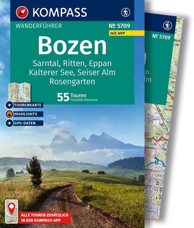 Bild vom Artikel KOMPASS Wanderführer Bozen, Sarntal, Ritten, Eppan, Kalterer See, Seiser Alm, Rosengarten, 55 Touren mit Extra-Tourenkarte vom Autor Franziska Baumann