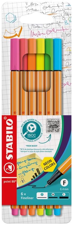 Produktbild: STABILO Fineliner -   point 88 - 6er Pack - Neonfarben