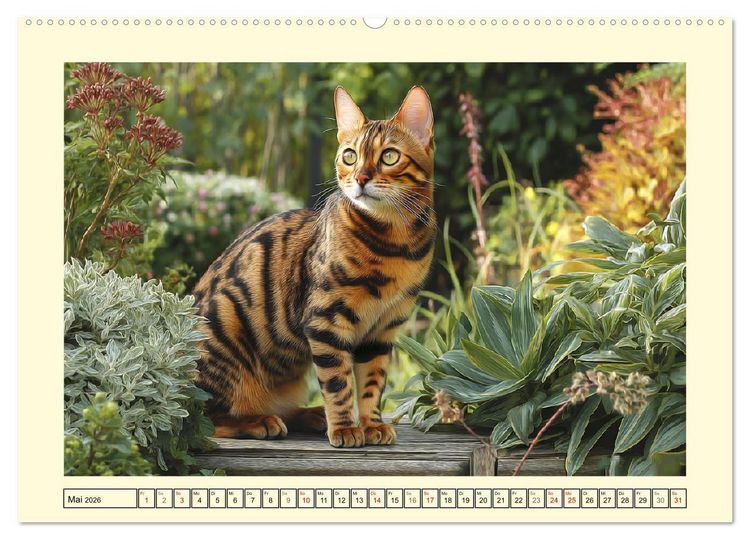 Produktbild: Toyger Katzen. Der exotische Mini-Tiger im Garten (hochwertiger Premium Wandkalender 2026 DIN A2 quer), Kunstdruck in Hochglanz