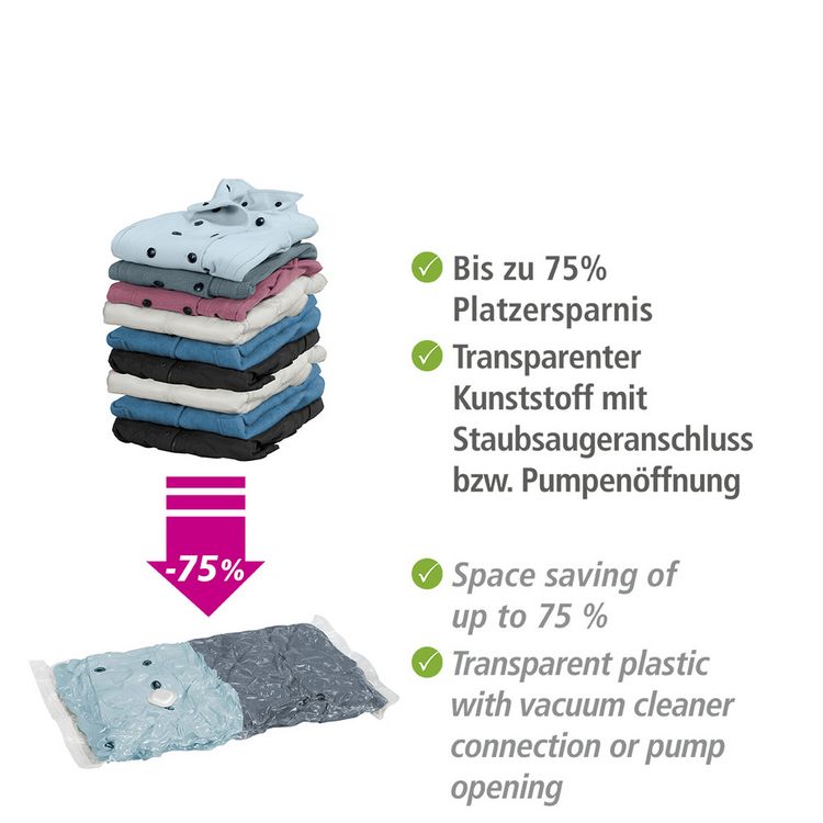 Produktbild: Vakuum Beutel Reise-Set Transparent, 6-teilig, platzsparende Kleideraufbewahrung mit Pumpe