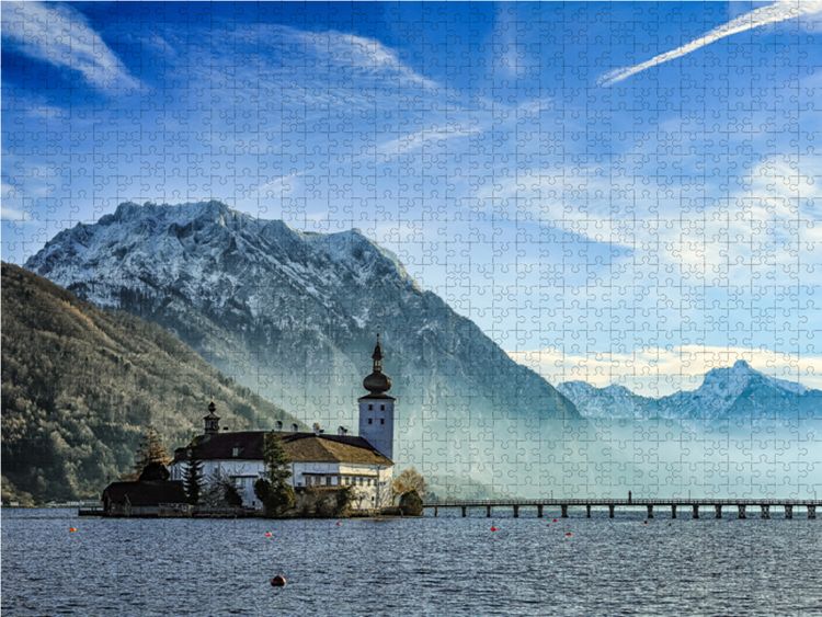 Produktbild: CALVENDO Puzzle Schlo&szlig; Orth mit Blick auf den Traunstein | 1000 Teile Lege-Gr&ouml;&szlig;e 64x48cm Foto-Puzzle f&uuml;r gl&uuml;ckliche Stunden