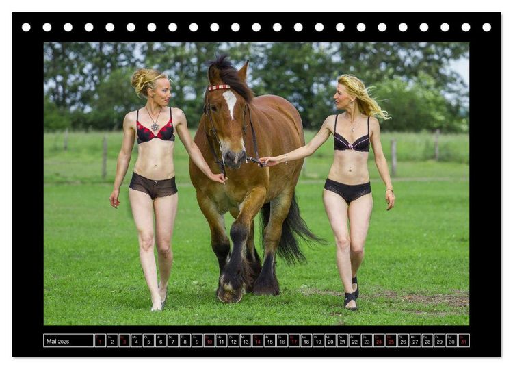 Produktbild: Titanen Girls 2026 - erotische Frauen und starke Pferde (Tischkalender 2026 DIN A5 quer), CALVENDO Monatskalender