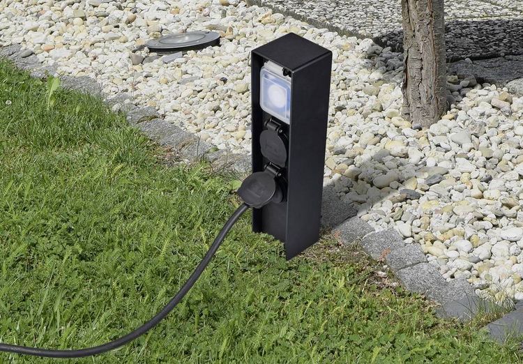 Produktbild: Sygonix SY-6121656 Gartensteckdose mit Zeitschaltuhr 2fach Schwarz erh&ouml;hter Ber&uuml;hrungsschutz, mit Erdspie&szlig;, mit Zeitschaltuhr