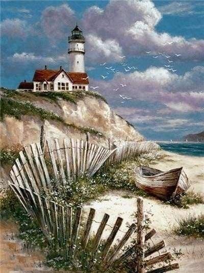 Produktbild: FiguredArt DP-066-Y - Diamond Painting, Haus an der K&uuml;ste, Leinwand-Keilrahmen 40x50cm, Diamond Painting Set