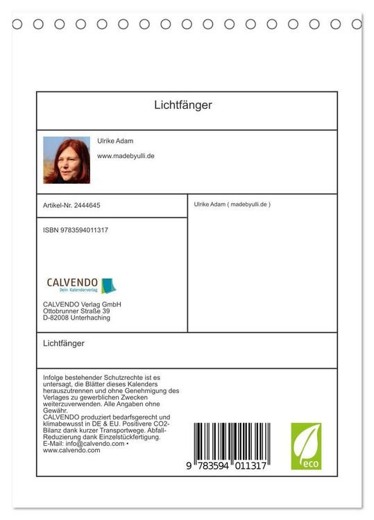 Produktbild: Lichtf&auml;nger (Tischkalender 2027 DIN A5 hoch), CALVENDO Monatskalender