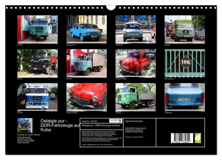 Produktbild: Ostalgie pur - DDR-Fahrzeuge auf Kuba (Wandkalender 2026 DIN A3 quer), CALVENDO Monatskalender