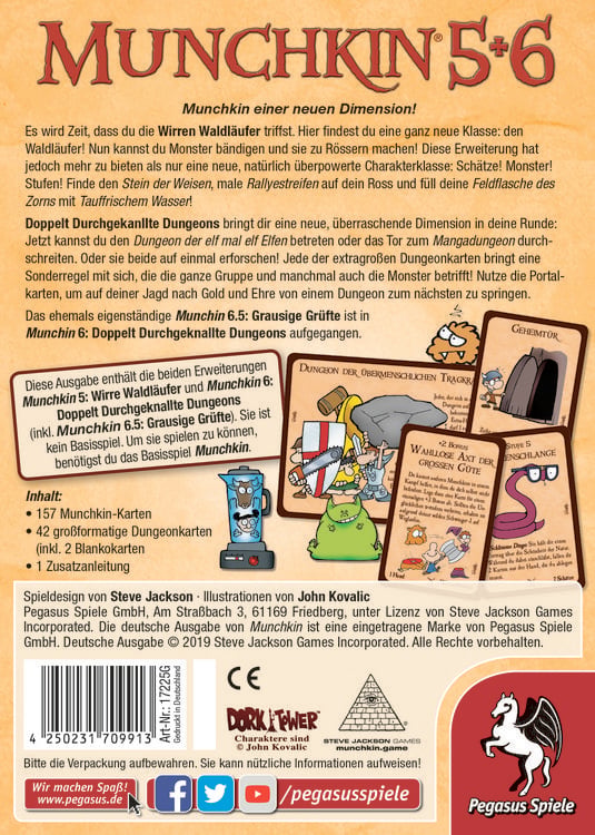 Produktbild: Pegasus - Munchkin 5+6+6.5, wirre Waldl&auml;ufer + Dungeons + gr. Gr&uuml;fte