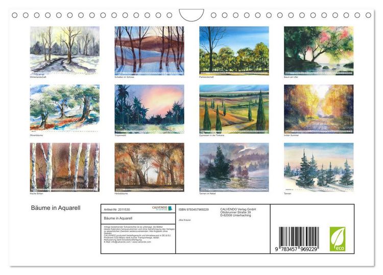 Produktbild: B&auml;ume in Aquarell (Wandkalender 2026 DIN A4 quer), CALVENDO Monatskalender