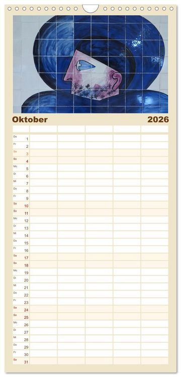 Produktbild: Familienplaner 2026 - Azulejos - Portugals beliebte Kachel Kunst mit 5 Spalten (Wandkalender, 21 x 45 cm) CALVENDO