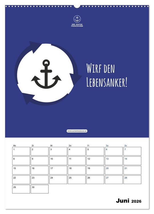 Produktbild: hafenprinzessin: Ankertr&auml;ume & Meer - Der moderne Zitate-Wandkalender f&uuml;r maritime Lebensmomente! (Wandkalender 2026 DIN A2 hoch), CALVENDO Monatskalender
