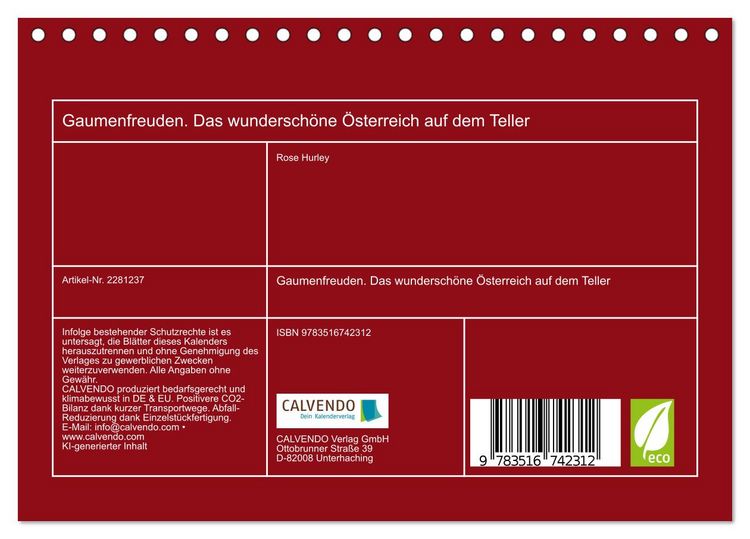 Produktbild: Gaumenfreuden. Das wundersch&ouml;ne &Ouml;sterreich auf dem Teller (Tischkalender 2026 DIN A5 quer), CALVENDO Monatskalender