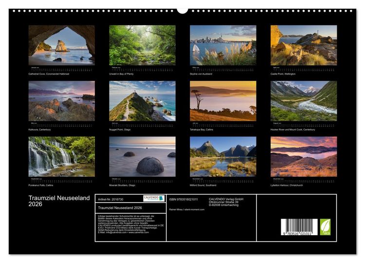 Produktbild: Traumziel Neuseeland 2026 (hochwertiger Premium Wandkalender 2026 DIN A2 quer), Kunstdruck in Hochglanz