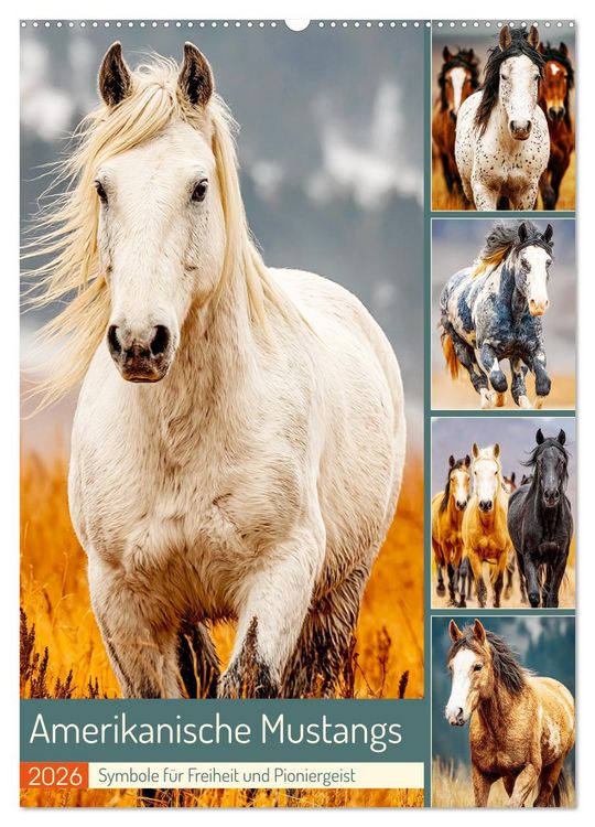 Produktbild: Amerikanische Mustangs. Symbole f&uuml;r Freiheit und Pioniergeis (Wandkalender 2026 DIN A2 hoch), CALVENDO Monatskalender