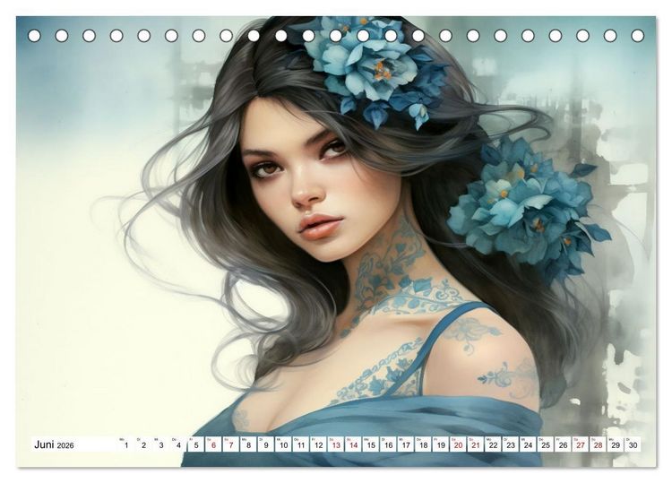 Produktbild: Tattoo trifft Kunst - Starke Tattoos treffen auf sanftes Aquarell (Tischkalender 2026 DIN A5 quer), CALVENDO Monatskalender