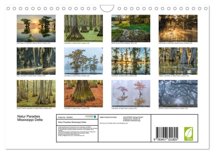 Produktbild: Natur Paradies Mississippi Delta (Wandkalender 2026 DIN A4 quer), CALVENDO Monatskalender