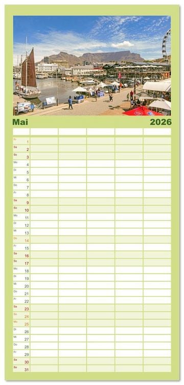 Produktbild: Familienplaner 2026 - Kapstadt: Leben unterm Tafelberg mit 5 Spalten (Wandkalender, 21 x 45 cm) CALVENDO