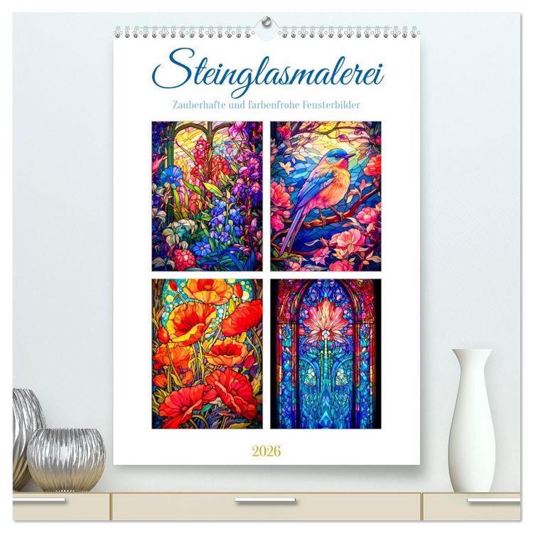 Produktbild: Steinglasmalerei (hochwertiger Premium Wandkalender 2026 DIN A2 hoch), Kunstdruck in Hochglanz