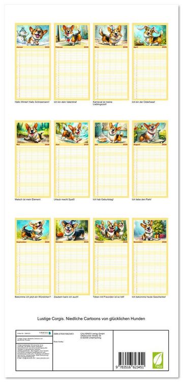 Produktbild: Familienplaner 2026 - Lustige Corgis. Niedliche Cartoons von gl&uuml;cklichen Hunden mit 5 Spalten (Wandkalender, 21 x 45 cm) CALVENDO