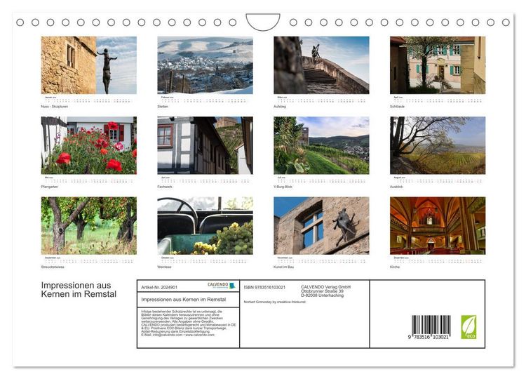 Produktbild: Impressionen aus Kernen im Remstal (Wandkalender 2026 DIN A4 quer), CALVENDO Monatskalender