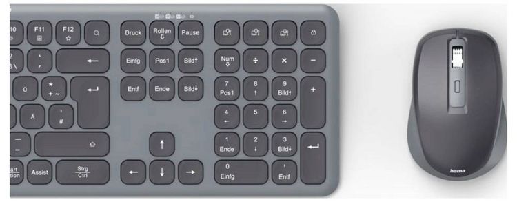 Produktbild: Hama Multi-Device-Tastatur-Maus-Set "WKM-550", kabellos, Funk/BT, SW, QWERTZ DE Kabellos Tastatur, Maus-Set Deutsch, QWERTZ Schwarz